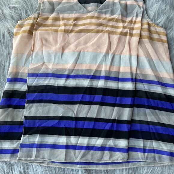 CABI Blouse Sz M Multicolor Striped Chiffon Sheer V-Neck Tank Top Shirt Womens - Picture 3 of 8